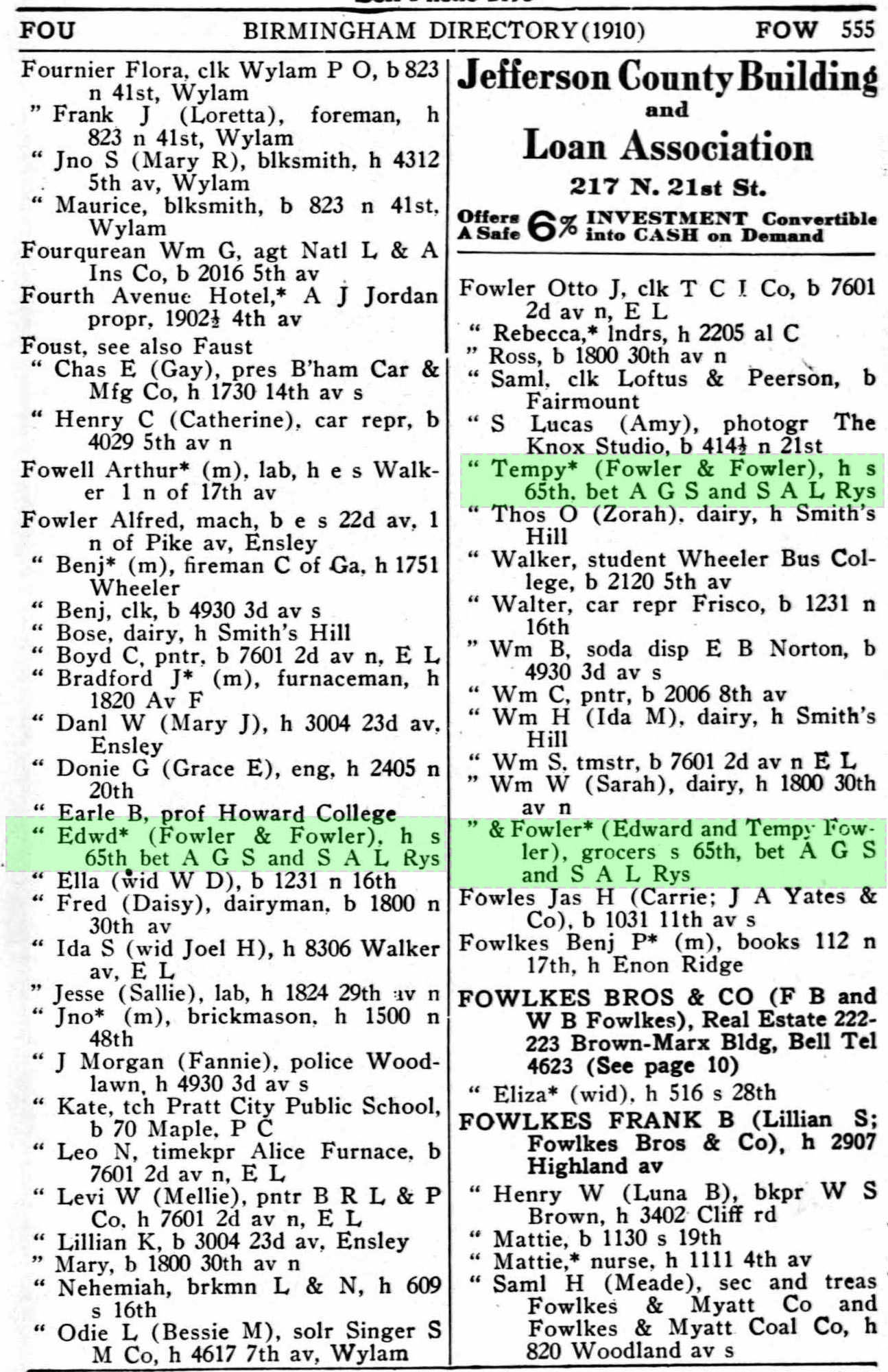 Crop from Birmingham City Directory 1910 marked